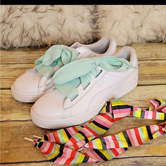 PUMA White Leather Sneakers with Two Sets of Laces Size 9 - Picture 8 of 9